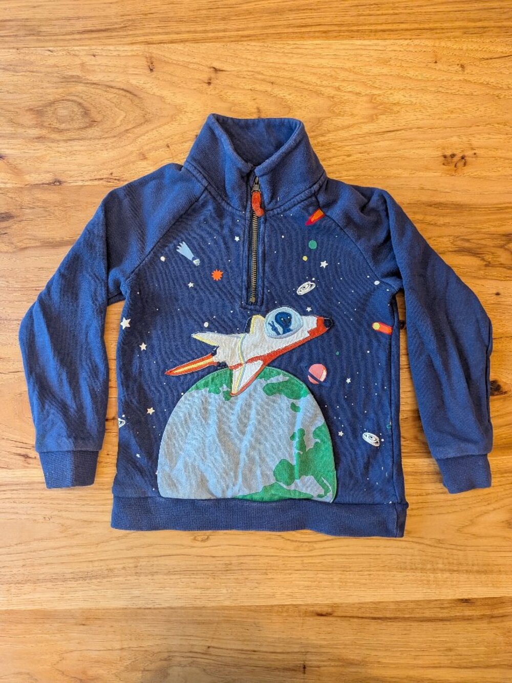 Mini Boden Space Appliqué Quarter-Zip Sweatshirt - Size 5-6